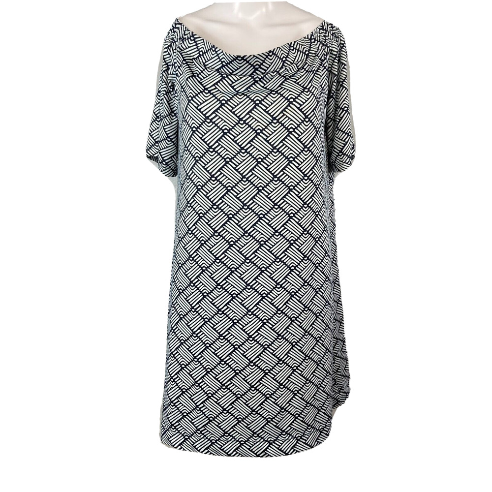 Escapada Living Dress Womens‎ Sz M Black Navy White Geometric Boat Neck Shift